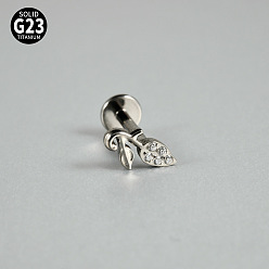 Нержавеющая Сталь Цвет G23 титановые микропаве кубические циркониевые серьги для хряща, лабреты с внутренней резьбой, козелок шпилька, плоская серьга сзади, лист, цвет нержавеющей стали, 8 мм, штифты : 1.2 мм