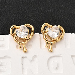 Настоящее золото 18K Серьги-гвоздики из латуни с прозрачным фианитом и прозрачным фианитом, с 316 хирургическим стержнем из нержавеющей стали, без никеля , реальный 18 k позолоченный, 11x10 мм