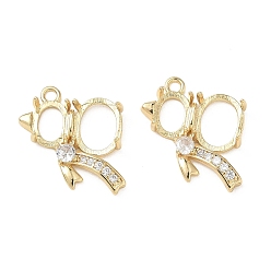 Настоящее золото 18K Кулон из латуни, микропаве, прозрачный кубический цирконий, подвеска, кабошон, подвески из лент, настройки открытой спины, реальный 18 k позолоченный, 16x17x4.5 мм, отверстие : 1.8 мм