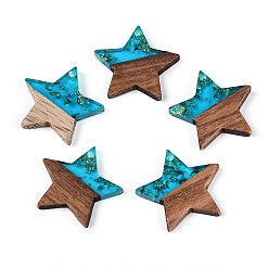 Темно-Голубой Подвески из смолы и ореха, звезда, золотая фольга, глубокое синее небо, 20.5x22~22.5x3~3.5 мм, отверстие : 1.5 мм
