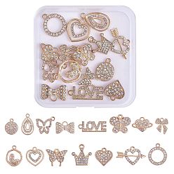 Crystal 30Pcs 15 Style Alloy Rhinestone Pendants, Mix-shaped, Crystal, 12~25.5x10~24x2~3.5mm, Hole: 1.4~3mm, 2pcs/style