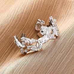 Платина Латунные кольца-манжеты с микропаве и прозрачным цирконием для женщин, собака, без кадмия и без свинца, долговечный, стойки покрытие, платина, 10 мм, внутренний диаметр: регулируемый