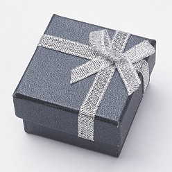Black Cardboard Box Ring Boxes, with Bowknot, Square, Black, 5x5x3.1cm