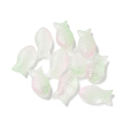 Лазурный Выпечка расписные прозрачные стеклянные бусины, рыба, лазурный, 15x8x5 мм, отверстие : 1 мм