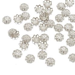 Platinum Iron Fancy Bead Caps, Flower, Platinum, 10x4mm, Hole: 1mm