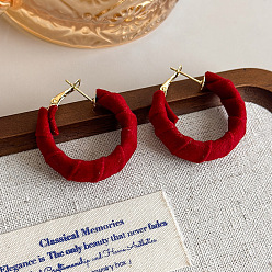 (123L) Белый крем непрозрачный блеск Серьги-кольца из бархатного сплава в форме буквы С, с результатами железной серьги, золотые, огнеупорный кирпич, 30x10 мм