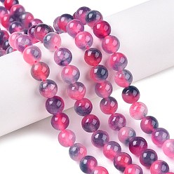 Ярко-Розовый Окрашенные природные белый нефрит бисер пряди, два тона, круглые, ярко-розовый, 8x8 мм, отверстие : 0.9 мм, около 47~48 шт / нитка, 15.16~15.72'' (38.5~39.3 см)