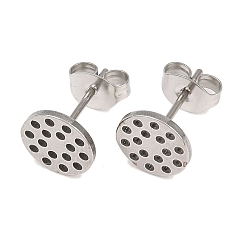 Нержавеющая Сталь Цвет 304 Выводы серьги из нержавеющей стали шпилька, плоский круг с сотами, цвет нержавеющей стали, 12x8 мм, штифты : 0.7 мм