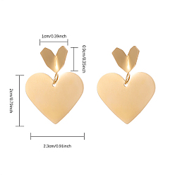 Golden 304 Stainless Steel Heart Dangle Stud Earrings for Women, Golden, 29x23mm