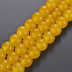 Gold Spray Painted Glass Beads Strands, Round, Gold, 8x7.5mm, Hole: 1.4mm, about 50~51pcs/strand, 14.57~14.96 inches(37~38cm)