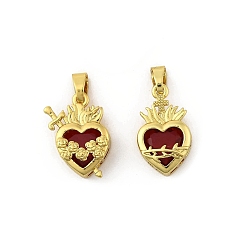 Золотой Подвески из латуни и стекла, сердце прелести, стойки покрытие, долговечный, без кадмия и без свинца, золотые, 19~21x12~14x6~7 мм, отверстие : 6x3 мм