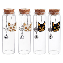(52) Непрозрачная лаванда 4шт 2 стили прозрачные стеклянные пустые бутылки, с акриловыми подвесками-кошками, для хранения шерсти домашних животных, разноцветные, 12.6 см, 2 шт / стиль
