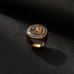 Античное Золото Кольца для колец из сплава эмали, плоское круглое с рисунком щита, античное золото , размер США 8 (18.1 мм)