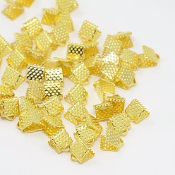 Golden Iron Ribbon Crimp Ends, Golden, 8x8mm, Hole: 2mm