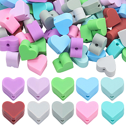 (52) Непрозрачная лаванда 100 шт. 10 цветные бусины из пищевого силикона в форме сердца, фокусные бусы, разноцветные, 12x13.5 мм, 10 шт / цвет