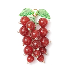 Красный Агат Подвески из натурального сердолика и стеклянных бусин в виде винограда, с акриловым листом и 304 кольцами из нержавеющей стали, золотой свет, 46x20x20 мм, отверстие : 4.5 мм