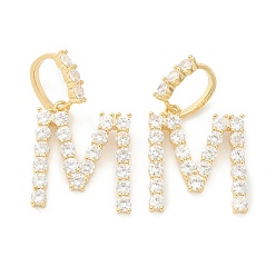 Letter M Латунные микропаве прозрачные подвески с фианитом, реальный 18 k позолоченный, буквы, letter.m, 19~22.5x10.5~20x2.5 мм, отверстие : 9.5x6 мм