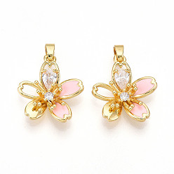 Настоящее золото 18K Латунные микро проложить кубического циркония подвески, без кадмия и без свинца, с эмалью, , реальный 18 k позолоченный, 20x18x5 мм, отверстие : 5x2.5 мм