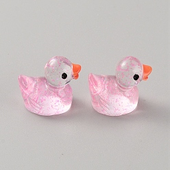 Pink Миниатюрные уточки из смоляных блесток для украшения дома, микроландшафтные орнаменты, розовые, 16x11.5x16 мм