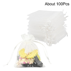 Белый 100 шт. прямоугольные подарочные мешочки из органзы с завязкой, свадебная вечеринка рождественские подарочные пакеты, мешочки из органзы для попурри, белые, 9x7 см