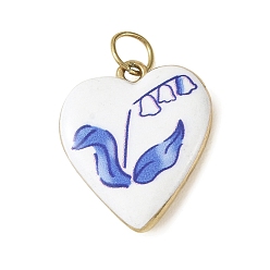 Королевский синий Подвески из нержавеющей стали с покраской методом запекания, подвеска в форме сердца с цветочным узором, золотые, королевский синий, 304 мм, отверстие : 21x18.5x4.5 мм