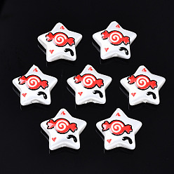 Red 3D Printed ABS Plastic Imitation Pearl Beads, Star, Red, 13x14x4.5mm, Hole: 0.6~1mm