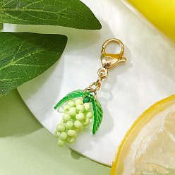 Verde Claro Colgante decorativo con forma de uva y cuentas de vidrio, 304 dijes con cierre de pinza de langosta de acero inoxidable para adornos de bolsos, verde claro, 38.5 mm