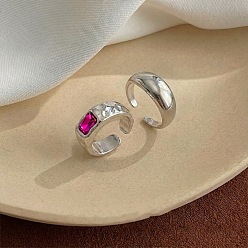 Platinum 2Pcs 2 Styles Alloy Rectangle Rhinestone Cuff Toe Ring Sets for Women, Fuchsia, Platinum, Inner Diameter: 10~18mm, about 1pc/style