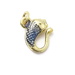 Морской Синий Латунь эмаль подвески, рыбы прелести, стойки покрытие, долговечный, без кадмия и без свинца, реальный 18 k позолоченный, с целью перехода в кольце, Marine Blue, 10.5x9x3.5 мм, отверстие : 3 мм