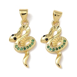 Настоящее золото 18K Латунные микро проложить кубического циркония подвески, стойки покрытие, змея, без свинца и без кадмия, долговечный, реальный 18 k позолоченный, 23.5x12.5x2.5 мм, отверстие : 4.5x3 мм