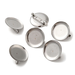 Stainless Steel Color Non-Tarnish 316 Stainless Steel Brooch Finding, Flat Round, Stainless Steel Color, 25x8mm, Tray: 24.5mm
