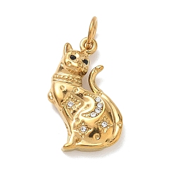 Cat Shape Осень 304 подвески из нержавеющей стали, со стразами смешанного цвета, Подвески из серии "Маленькие животные", золотые, форма кошки, 25x14x5.5 мм, отверстие : 5 мм