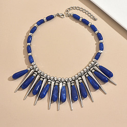 Azul Medio Collares babero de resina con forma de lágrima exagerada y cono de aleación con cuentas de plástico CCB para mujer, Platino, azul medio, 15.94 pulgada (40.5 cm)