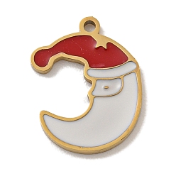 Луна Новогодняя тема 304 подвески из нержавеющей стали, с эмалью, реальный 14 k позолоченный, луна, 13.5x11x1 мм, отверстие : 1 мм