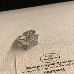 Звезда Кольца-манжеты из сплава с кристаллами и стразами, платина, звезда, внутренний диаметр: регулируемый