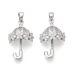 Платина Латунные микро проложить кубического циркония подвески, зонтик прелести, платина, 23.5x14x7.5 мм, отверстие : 4.5x2.5 мм