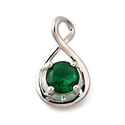 Темно-Зеленый 925 подвески из стерлингового серебра с паве из кубического циркония, бесконечная форма, платина, темно-зеленый, 17x10x4 мм, отверстие : 3.5x2.5 мм