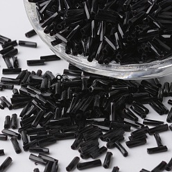 Black Glass Twisted Bugle Beads, Opaque Colours, Round Hole, Black, 6~7x1.5~2mm, Hole: 0.5mm, about 12500pcs/bag