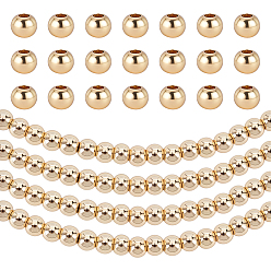 Echt 14 k vergoldet 1000Stück massive Messingperlen, langlebig überzogen, Runde, echt 14 k vergoldet, 4x3.5 mm, Bohrung: 1.6 mm