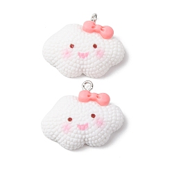 Cloud Непрозрачные подвески смолы, с платиновыми тоновыми железными петлями, белые, облачное очарование, 20.5x25.5x7.5 мм, отверстие : 1.5 мм