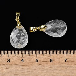 Cristal de Quartz Pendeloques de cristal de quartz naturel, pendentifs en cristal de roche, charmes de larme, facette, avec placage ionique (ip) en laiton plaqué or, 18x13x6mm, Trou: 4x3.3mm