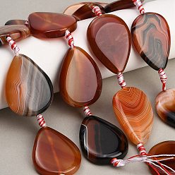 Saddle Brown Natural Banded Agate/Striped Agate Beads Strands, Dyed & Heated, Teardrop, Saddle Brown, 37.5~40.5x28~28.5x7.5~8mm, Hole: 2.5mm, about 8pcs/strand, 15.04~15.12''(38.2~38.4cm)