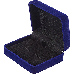 Синий Бархатные подарочные коробки для хранения, шкатулки для запонок с откидной крышкой и черной внутренней частью, прямоугольные, синие, 7.6x6.05x3 см