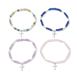 Белый Нефрит Пересечь 304 браслеты из нержавеющей стали очарование, Браслеты-рондели из натурального окрашенного белого нефрита и жемчуга для женщин, внутренний диаметр: 2.36 дюйм (6 см)