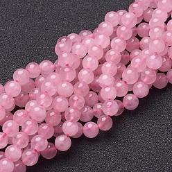 Pink Природного розового кварца нитей бисера, круглые, 6 мм, отверстие : 0.8 мм, около 59~62 шт / нитка, 15~16 дюйм