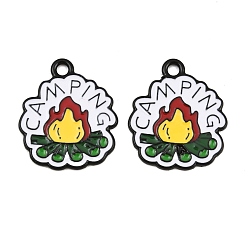 Yellow Baking Paint Alloy Enamel Pendants, Black, Fire with Word Camping Charms, Yellow, 23x20x1mm, Hole: 2mm