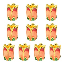 Легкий Лосось Сплав шарик крышки, с эмалью, 5-лепесток, светлый померанцевый, 11x8 мм, отверстие : 2 мм