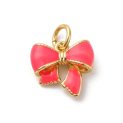 Светло-Вишневый Латунь эмаль прелести, очарование бантом, с целью перехода в кольце, без кадмия и без свинца, стойки покрытие, долговечный, реальный 18 k позолоченный, светло-вишневый, 11x11.5x4 мм, отверстие : 3.5 мм