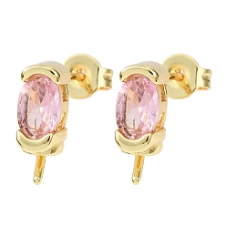 Pink Латунь микро проложить кубические данные о серебристой цирконии, овальные, без кадмия и без свинца, стойки покрытие, долговечный, за половину пробурено бисера, золотые, розовые, 11.5x4 мм, штифты : 0.7 мм