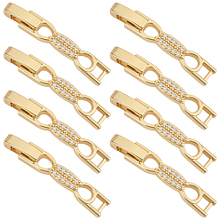 Настоящее золото 18K 8шт. застежки для часов из латуни с бантиком и прозрачными кубическими циркониями, реальный 18 k позолоченный, 33x5.5x4 мм, отверстие : 3x3 мм